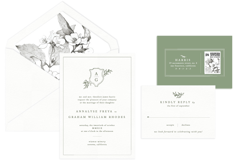 Sonoma Letterpress Wedding Invitation | Classic + Botanical