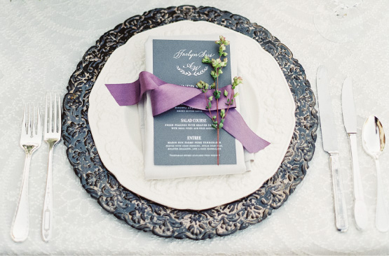 Wedding Menu with purple ribbon | Elegant, Classic, Calligraphy