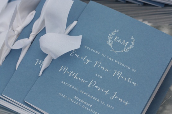 Monogram White Foil with White Ribbon Booklet Wedding Programs