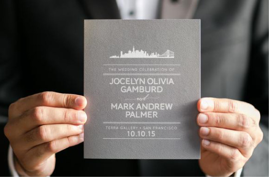 San Francisco Sklyine Warm Gray Typographic Wedding Program