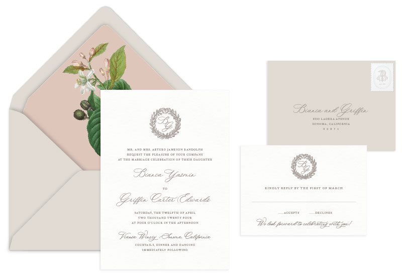 Bianca Letterpress Wedding Invitation | Classic + Vintage + Rustic
