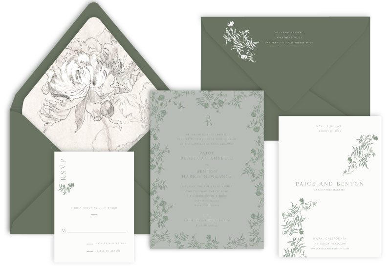 Brynn Letterpress Wedding Invitation | Botanical