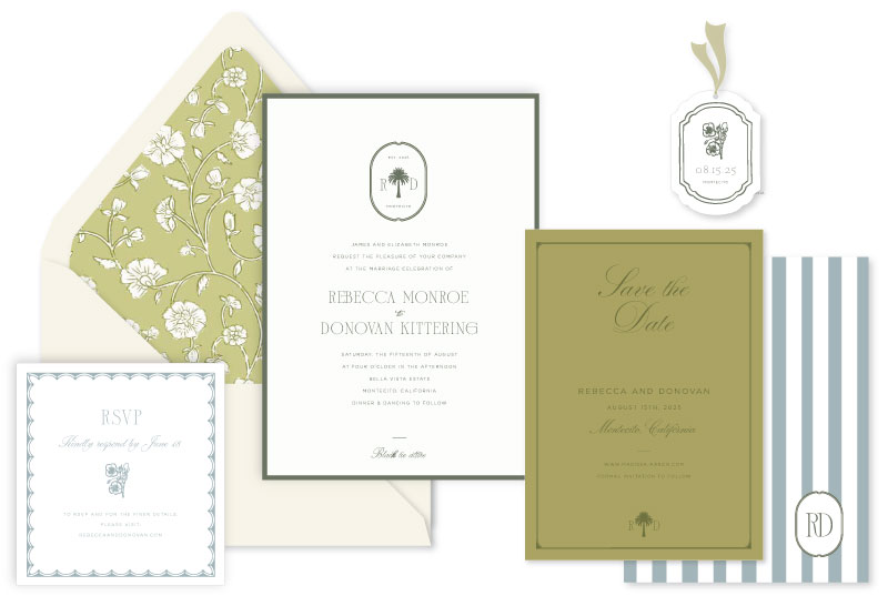 Montecito Letterpress Wedding Invitation | Modern + Monogram